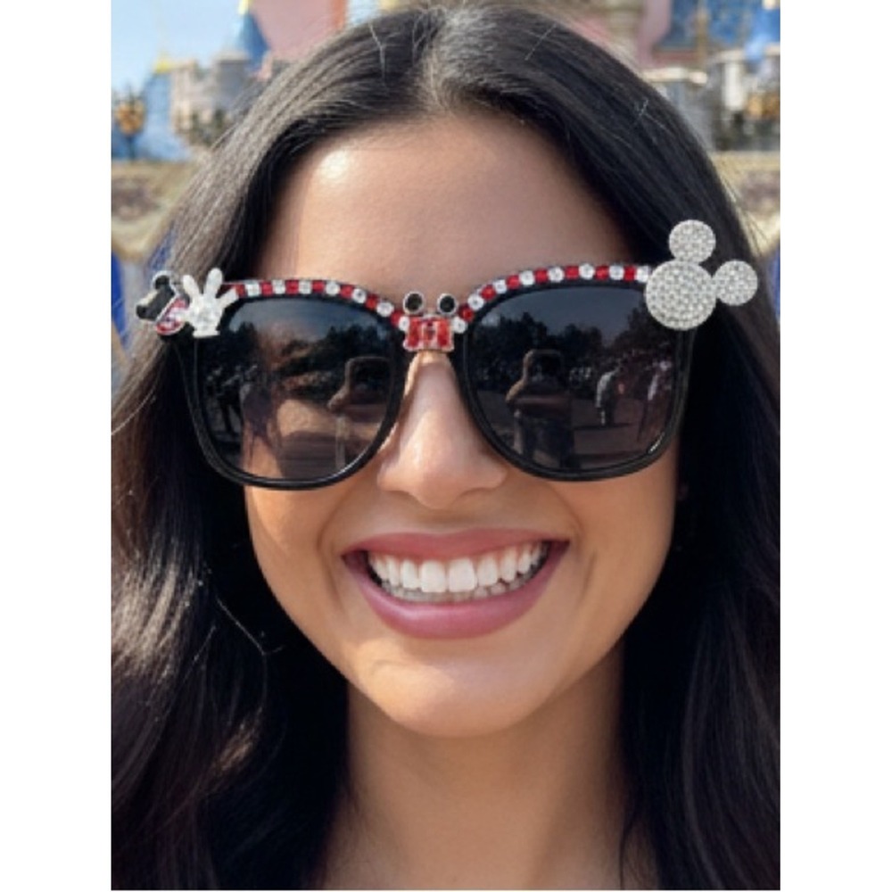 Embellished Black Sunnies with Rhinestone & Mouse Accents